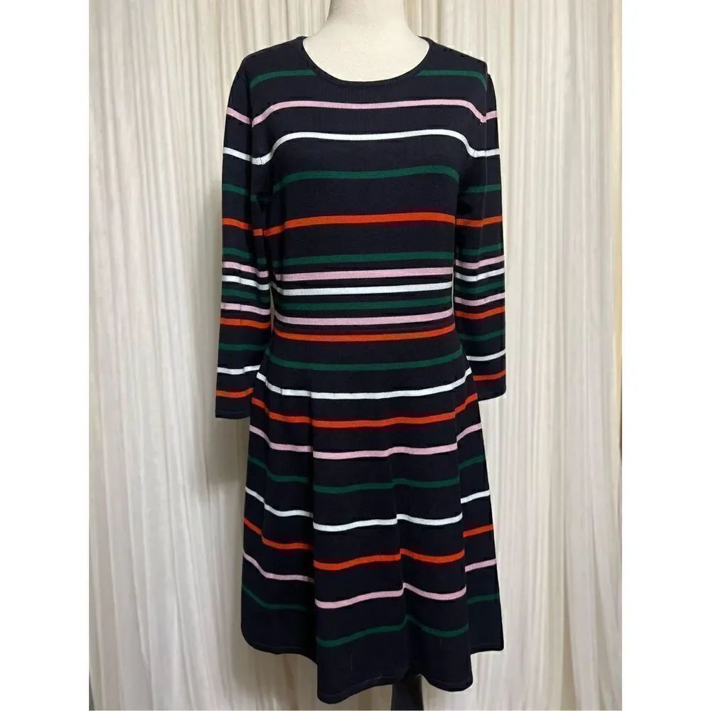 Vince Camuto NWOT 3/4 Sleeve Striped Fitted Sweater Dress Size Large